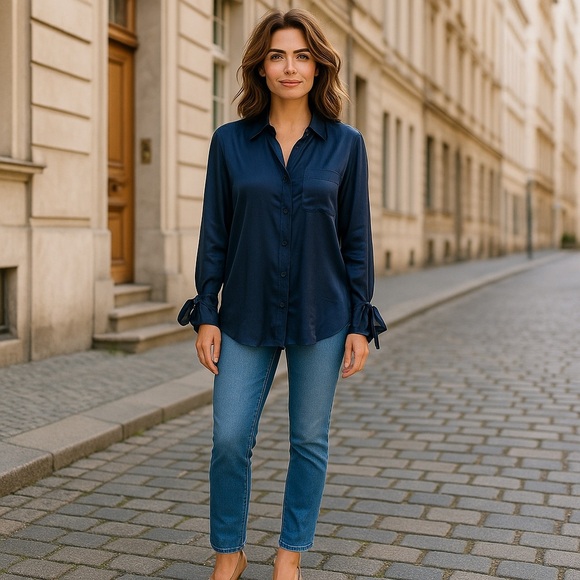 Banana Republic Silky Oversized Long Sleeve Button Up in Dark Grey Size Medium - Picture 1 of 10